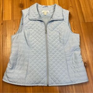 Christopher & Banks Solid Blue Quilted Full Zip Vest Blue Pockets Large